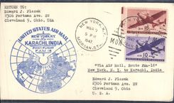 United States letter 1st flight New York Karachi 7 3 1947