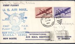Lettre Etats Unis 1er vol New York Calcutta 27 6 1947