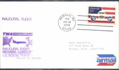 Lettre Etats Unis 1er vol Newark London 30 4 1978