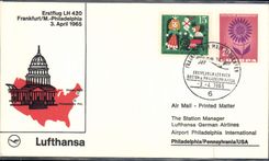 Germany letter 1st flight Frankfurt Philadelphia 3 4 1965 Europa