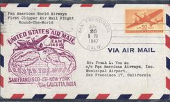 Lettre 1er Vol Etats Unis San Francisco New York Calcutta 26 6 1947