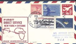 Lettre 1er Vol Etats Unis New York Entebbe 4 2 1966
