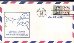 Lettre 1er Vol Etats Unis New York Moscow 15 7 1968