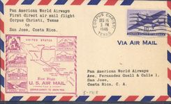 Lettre Etats Unis 1st flight Corpus Christi Texas San Jose Costa Rica 16 12 1946