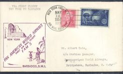 Lettre Etats Unis 1st flight New York Barbardos 12 5 1957