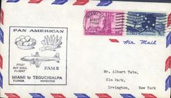 Lettre Etats Unis 1st flight Miami to Tegucigalpa Honduras 27 4 1959 Banane