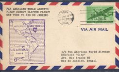 Lettre Etats Unis 1st flight New York Rio de Janeiro 15 7 1946