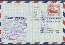 Air letter the United States 1st Flight San Francisco Tokyo Japan 25 9 1947