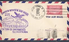 Lettre Etats Unis New York San Francisco Calcutta india 27 6 1947