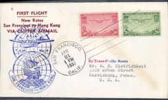 Lettre Etats Unis 1st Flight San Francisco Hong Kong Chine China FAM 14 21 4 1937