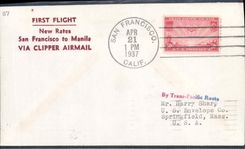 Lettre Etats Unis 1st Flight San Francisco Manila Philippines 21 4 1937
