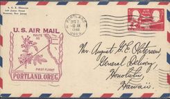 Lettre Etats Unis 1st flight Portland to Honolulu Hawaii 2 12 1948
