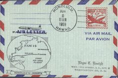 Air letter the United States 1st flight Honolulu Hawaii to Djakarta 2 6 1959