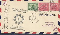Lettre Etats Unis 1st Air mail Flight Diesel powered airplane Pontiac to Chicago 26 6 1926