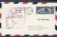 Lettre Etats Unis 1st Flight Bay City Chicago 17 7 1928