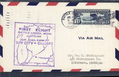 Lettre Etats Unis 1st Flight Battle Creek Chicago 17 7 1928