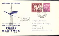 Lettre Allemagne Hamburg Dusseldorf Paris New York Tour Eiffel Lufthansa 23 4 56