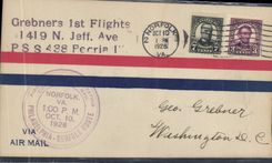 Lettre Etats Unis Grebners 1st Flight Philadelphia Norfolk 10 10 1926