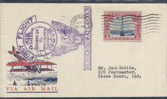 Lettre 1er Vol Etats Unis Champa Terre Haute Aigle 19 11 1929