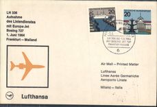 Letter 1st Flight Frankfurt Mailand Lufthansa Boeing 727 1 6 1964