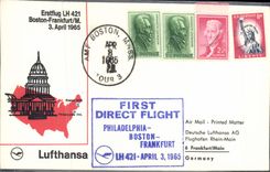 Lettre 1er Vol Etats Unis Boston Frankfurt 3 4 1965