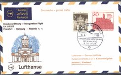 Letter 1st Flight Frankfurt Hamburg Helsinki 6 4 1968