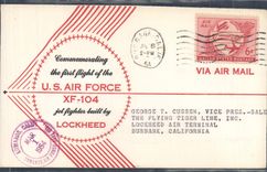 Lettre 1er Vol Etats Unis US Air Force XF104 Edwards Air Force 6 7 1954