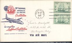 Lettre 1er Vol Etats Unis Burbank to Washington DC 25 7 1947 Avon Constitution