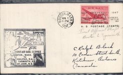 Lettre 1er Vol Etats Unis Boston Halifax 1 4 1947