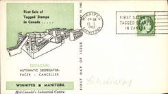 Lettre Canada Sefacan Automatic Segregator Winniped Manitoba Tagged stamps 13 1 1962 