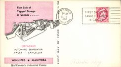 Lettre Canada Sefacan Automatic Segregator Winniped Manitoba Tagged stamps 13 1 1962 