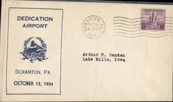 Lettre Etats Unis Dedication Airport Scranton Pa 2 11 1934