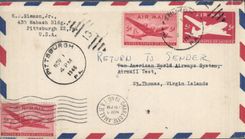 Lettre Etats Unis Flight Pittsburgh to St Thomas Virgin Islands 1 11 1946