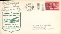 Lettre Etats Unis 1st flying mail car A 1 Cheyenne 1 10 1946