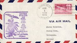 Lettre Etats Unis 1st flight Honolulu Hawaii Kalaupapa 1 3 1950
