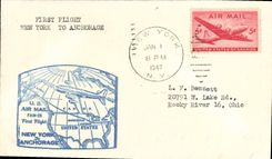 Lettre Etats Unis 1st Flight New York Anchorage 1 1 1947