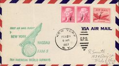 Lettre Etats Unis 1st Flight New York Nassau FAM 5 21 2 1957