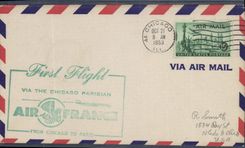 Lettre Etats Unis 1st Flight Chicago Paris 21 10 1953