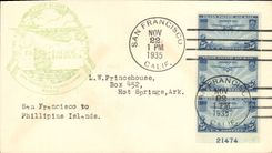 Lettre Etats Unis 1st Flight San Francisco t Philippins Islands 22 11 1935