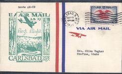 Lettre Etats Unis 1st flight Carlsbad to Orofino Idaho 11 5 1940