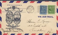 Lettre Etats Unis 1st flight Franklin Pennsylvania 4 6 1939