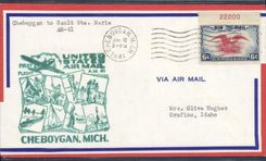 Lettre Etats Unis 1st flight Cheboygan to Sault Ste Marie 12 6 1941