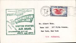 Lettre Etats Unis 1st flight Huntington 12 5 1939