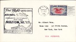 Lettre Etats Unis 1st flight Milton 28 5 1939