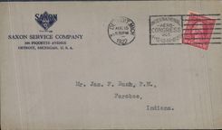 Lettre Etats Unis Saxon Service Co Piquette Avenue Michigan pour Farabee Indiana 15 8 1922