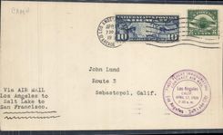 Letter the United States 1st Flight Los Angeles salt Lake City 17 4 1926