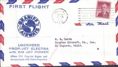 Lettre Etats Unis 1st Flight Lockheed Prop Jet Electra GM Jet power Dallas El Segundo Cal 9 6 1959