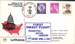 Lettre Etats Unis 1st Flight Philadelphia Boston Frankfurt 3 4 1965
