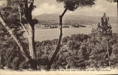 VINTAGE POSTCARD Antibes Panorama On Vilie Close to the fir trees of the Cape d' Antibes