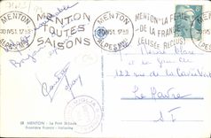 POSTAL de la VENDIMIA Menton la frontera italiana libre de St. Louis del puente